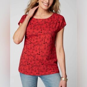 J Jill Women’s Boat-Neck Buttoned-Back Red Tee Size M